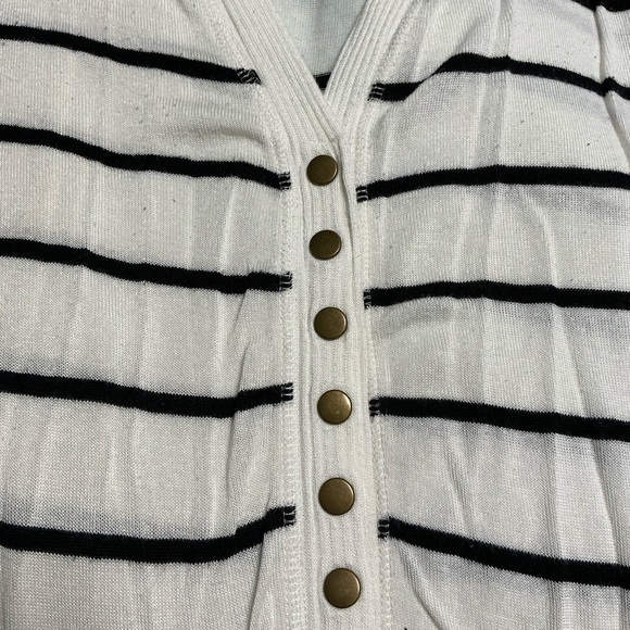 Zenana Outfitters White and Black Striped Cardigan Sweater - Picture 4 of 4
